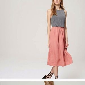 LOFT mixed media dress pink skirt gray top size S